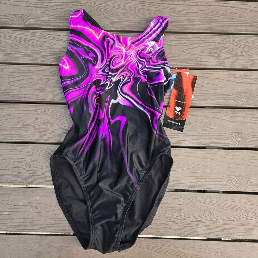 TYR Durafast Northern Lights Maxfit 1pc Swimsuit -purple -Women Size 34 New